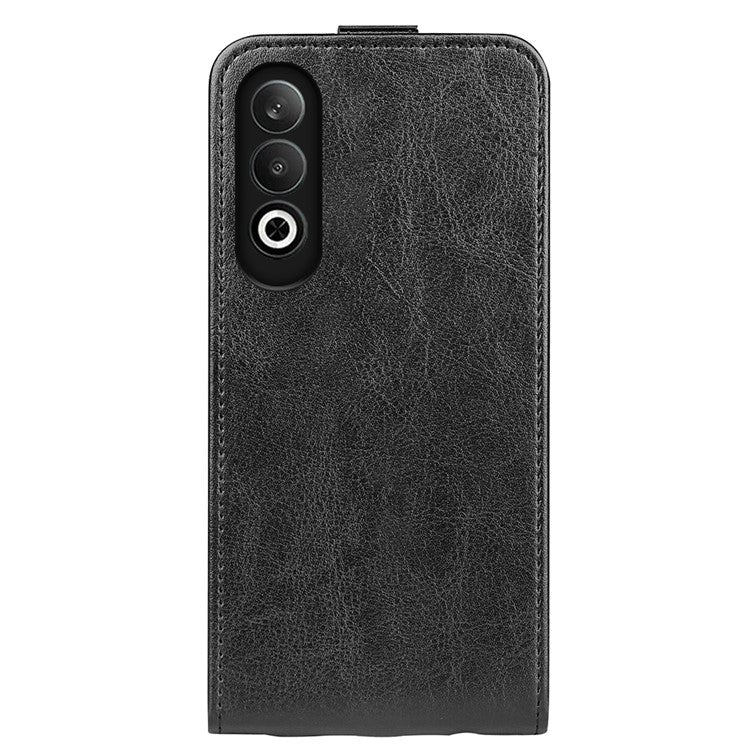 For OnePlus Nord CE4 5G / Oppo K12 Case Crazy Horse Texture Vertical Flip Leather Phone Cover - Black