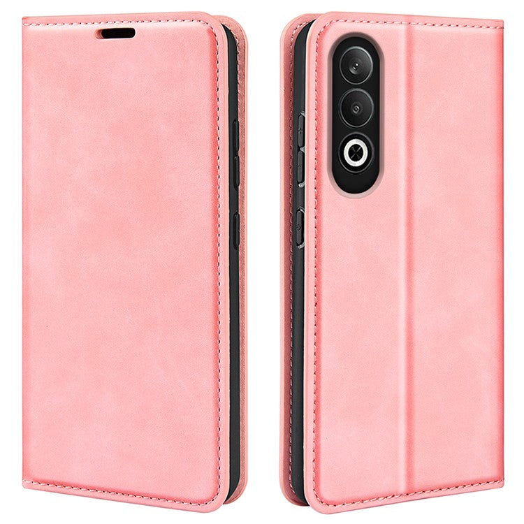 For OnePlus Nord CE4 5G / Oppo K12 Case Skin-Touch Card Slots Leather Flip Phone Cover - Pink