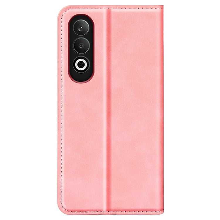 For OnePlus Nord CE4 5G / Oppo K12 Case Skin-Touch Card Slots Leather Flip Phone Cover - Pink