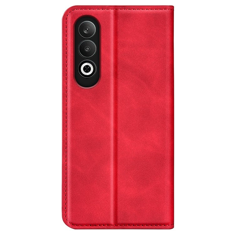 For OnePlus Nord CE4 5G / Oppo K12 Case Skin-Touch Card Slots Leather Flip Phone Cover - Red