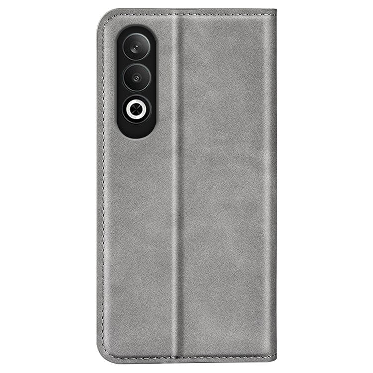 For OnePlus Nord CE4 5G / Oppo K12 Case Skin-Touch Card Slots Leather Flip Phone Cover - Grey
