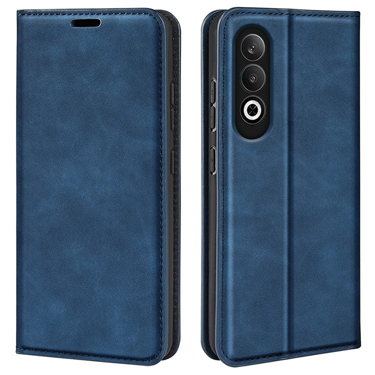 For OnePlus Nord CE4 5G / Oppo K12 Case Skin-Touch Card Slots Leather Flip Phone Cover - Blue