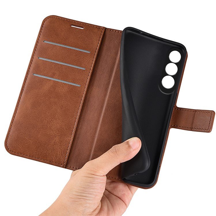 For OnePlus Nord CE4 5G / Oppo K12 Case Magnetic Calf Texture Leather Phone Cover - Light Brown