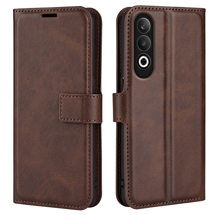 For OnePlus Nord CE4 5G / Oppo K12 Case Magnetic Calf Texture Leather Phone Cover - Brown