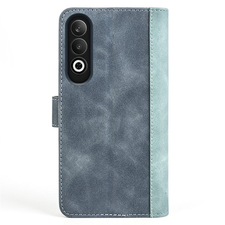 For OnePlus Nord CE4 5G / Oppo K12 Case Wallet Two-Color Splicing Leather Phone Cover - Blue