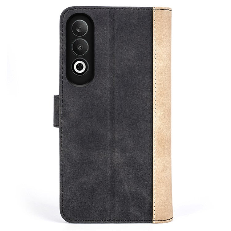 For OnePlus Nord CE4 5G / Oppo K12 Case Wallet Two-color Splicing Leather Phone Cover - Black