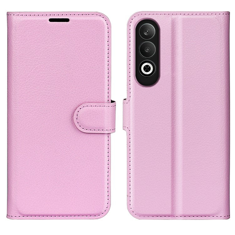 For OnePlus Nord CE4 5G / Oppo K12 Case Litchi Grain Leather Folio Flip Phone Cover - Pink