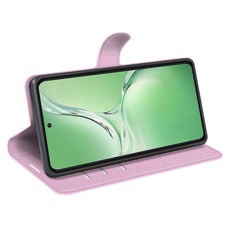 For OnePlus Nord CE4 5G / Oppo K12 Case Litchi Grain Leather Folio Flip Phone Cover - Pink