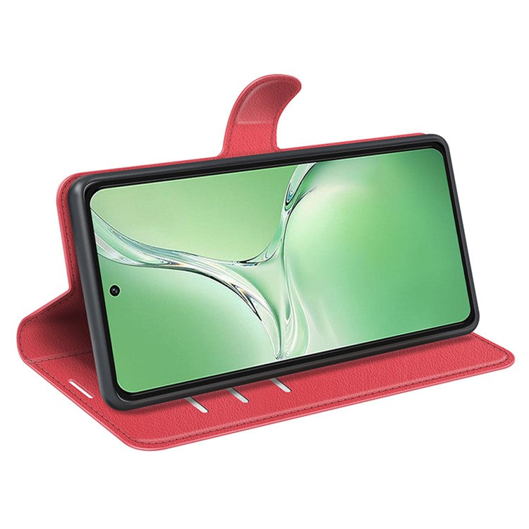 For OnePlus Nord CE4 5G / Oppo K12 Case Litchi Grain Leather Folio Flip Phone Cover - Red