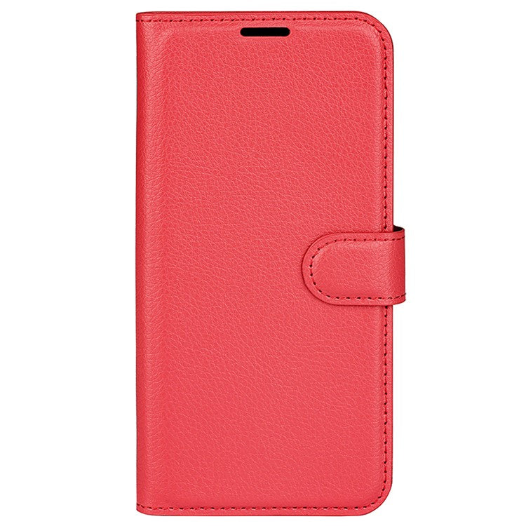 For OnePlus Nord CE4 5G / Oppo K12 Case Litchi Grain Leather Folio Flip Phone Cover - Red