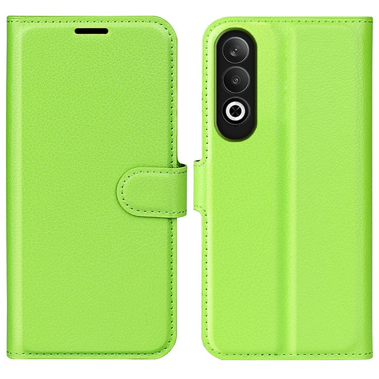 For OnePlus Nord CE4 5G / Oppo K12 Case Litchi Grain Leather Folio Flip Phone Cover - Green