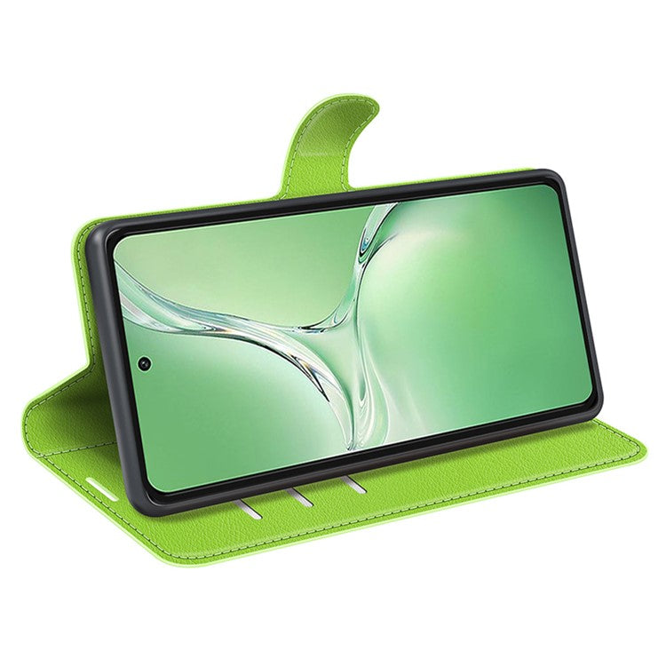 For OnePlus Nord CE4 5G / Oppo K12 Case Litchi Grain Leather Folio Flip Phone Cover - Green