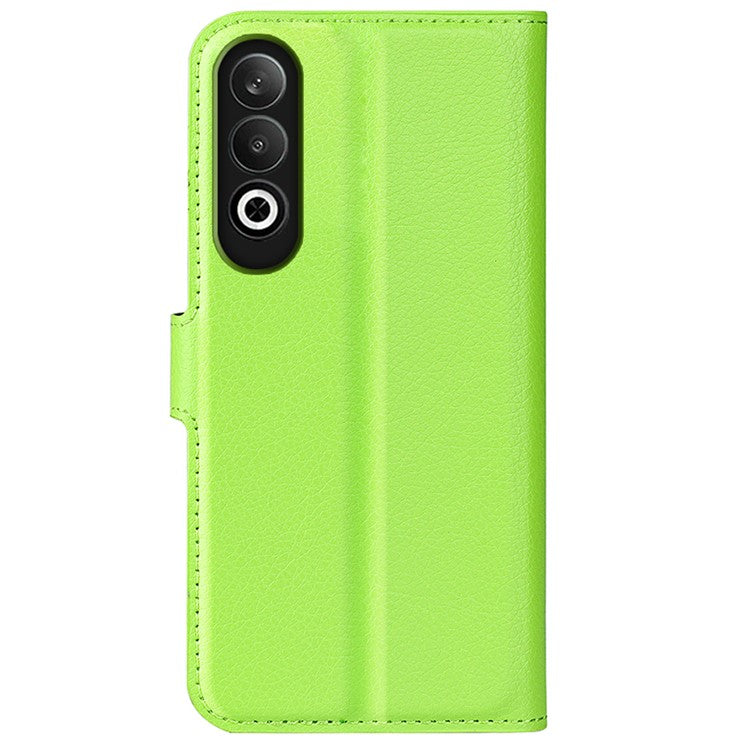 For OnePlus Nord CE4 5G / Oppo K12 Case Litchi Grain Leather Folio Flip Phone Cover - Green