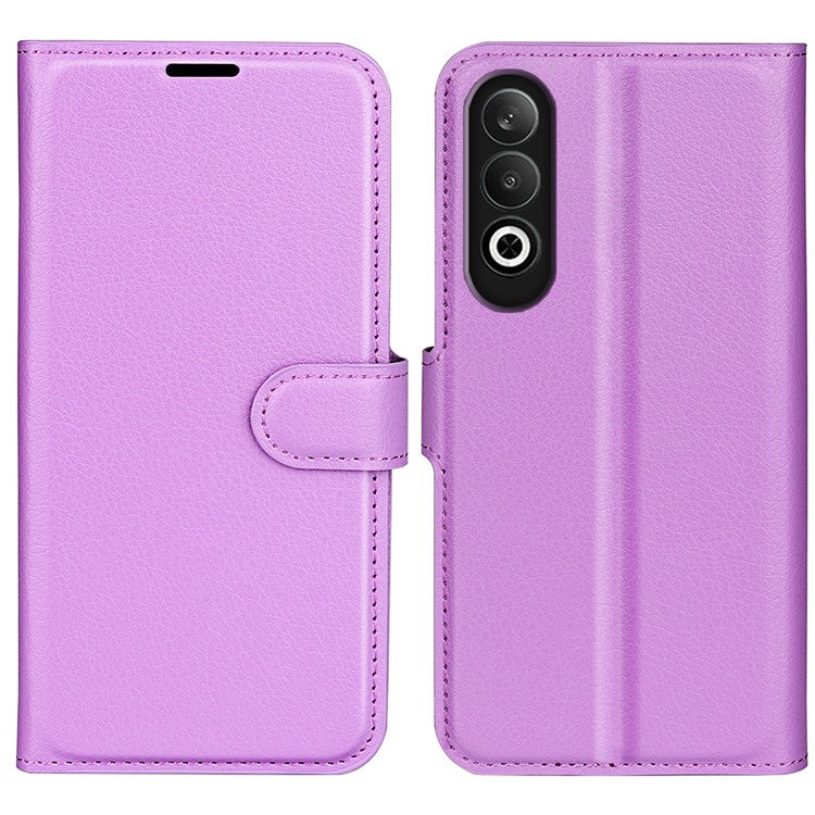 For OnePlus Nord CE4 5G / Oppo K12 Case Litchi Grain Leather Folio Flip Phone Cover - Purple