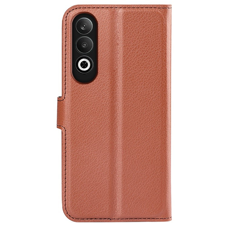 For OnePlus Nord CE4 5G / Oppo K12 Case Litchi Grain Leather Folio Flip Phone Cover - Brown