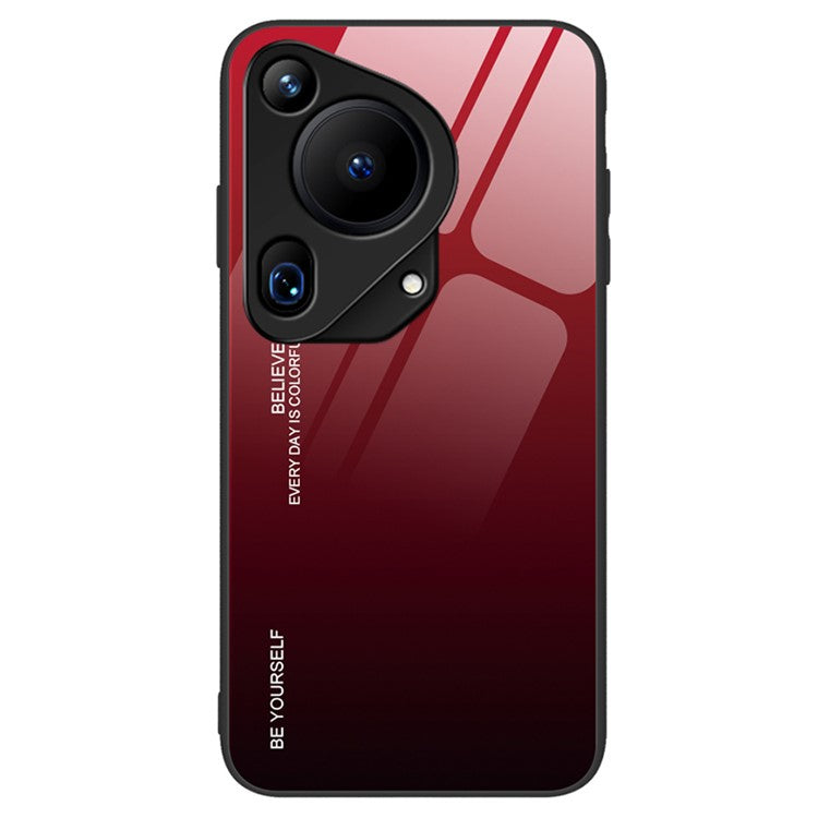 For Huawei Pura 70 Ultra Case Gradient Color Tempered Glass Phone Cover - Red / Black
