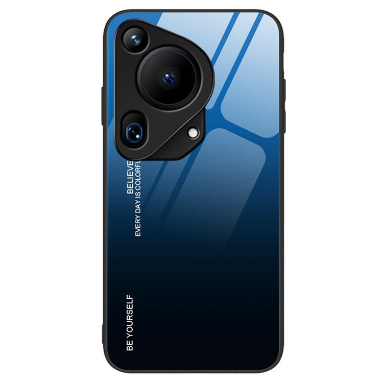 For Huawei Pura 70 Ultra Case Gradient Color Tempered Glass Phone Cover - Blue / Black