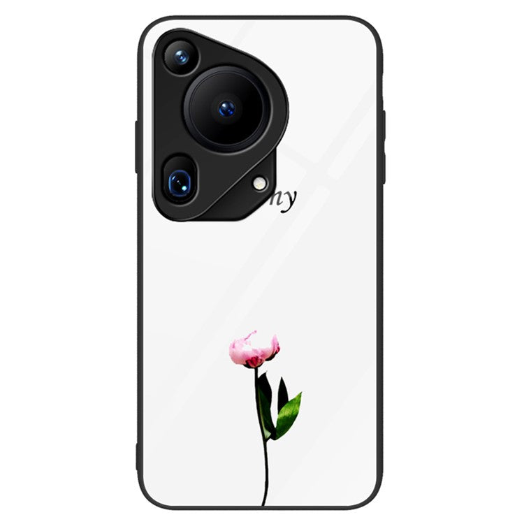 For Huawei Pura 70 Ultra Case Pattern Print Tempered Glass +PC+TPU Phone Cover - Peony