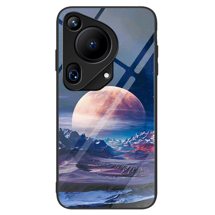 For Huawei Pura 70 Ultra Case Pattern Print Tempered Glass +PC+TPU Phone Cover - White Planet