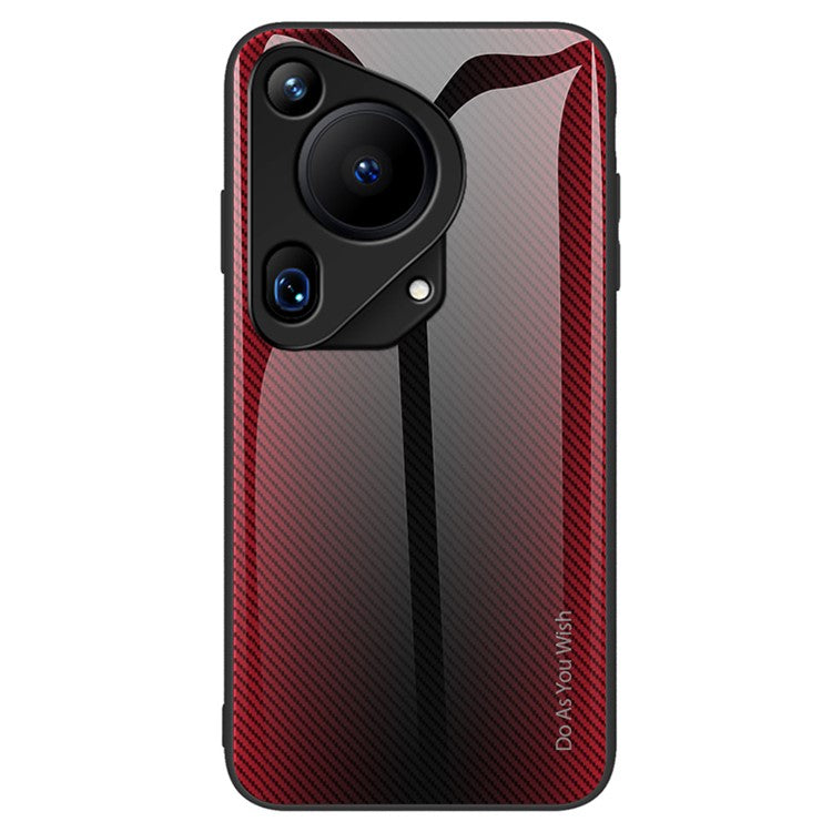 For Huawei Pura 70 Ultra Case Tempered Glass+TPU  Phone Cover Carbon Fiber Texture - Red