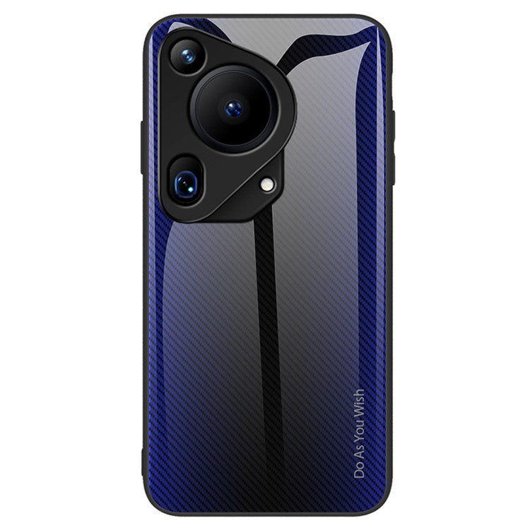 For Huawei Pura 70 Ultra Case Tempered Glass+TPU  Phone Cover Carbon Fiber Texture - Dark Blue