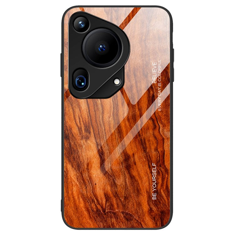 For Huawei Pura 70 Ultra Case Tempered Glass + TPU Wood Texture Phone Cover - Orange
