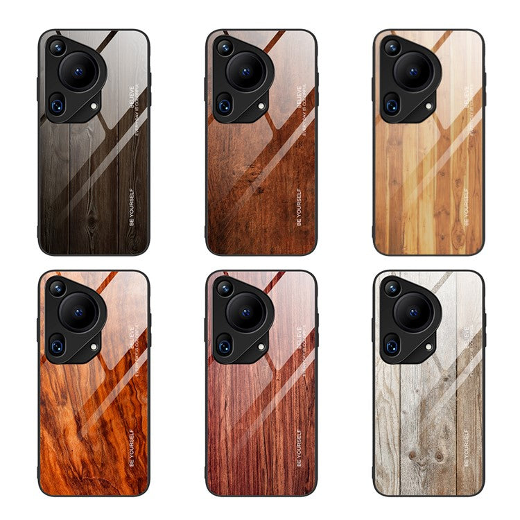 For Huawei Pura 70 Ultra Case Tempered Glass + TPU Wood Texture Phone Cover - Orange