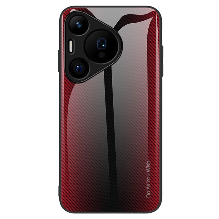 For Huawei Pura 70 Case Carbon Fiber Texture Tempered Glass Protective Shell - Red