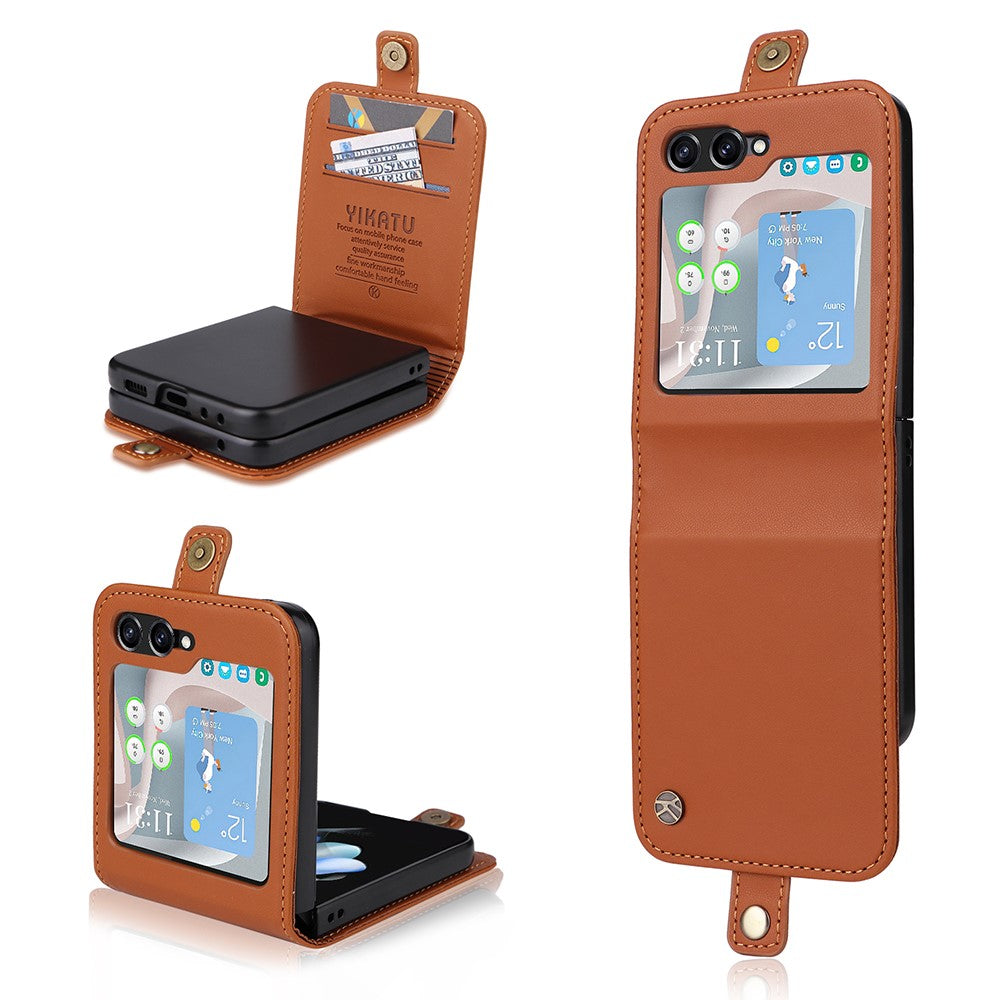 YIKATU YK-001 For Samsung Galaxy Z Flip7 FE 5G / Z Flip6 5G Case Leather Phone Cover with Card Slots - Brown