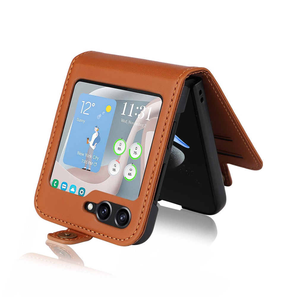 YIKATU YK-001 For Samsung Galaxy Z Flip7 FE 5G / Z Flip6 5G Case Leather Phone Cover with Card Slots - Brown