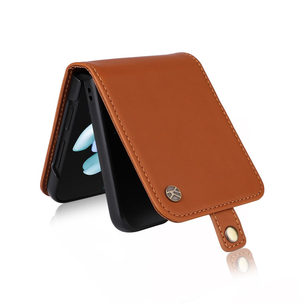 YIKATU YK-001 For Samsung Galaxy Z Flip7 FE 5G / Z Flip6 5G Case Leather Phone Cover with Card Slots - Brown