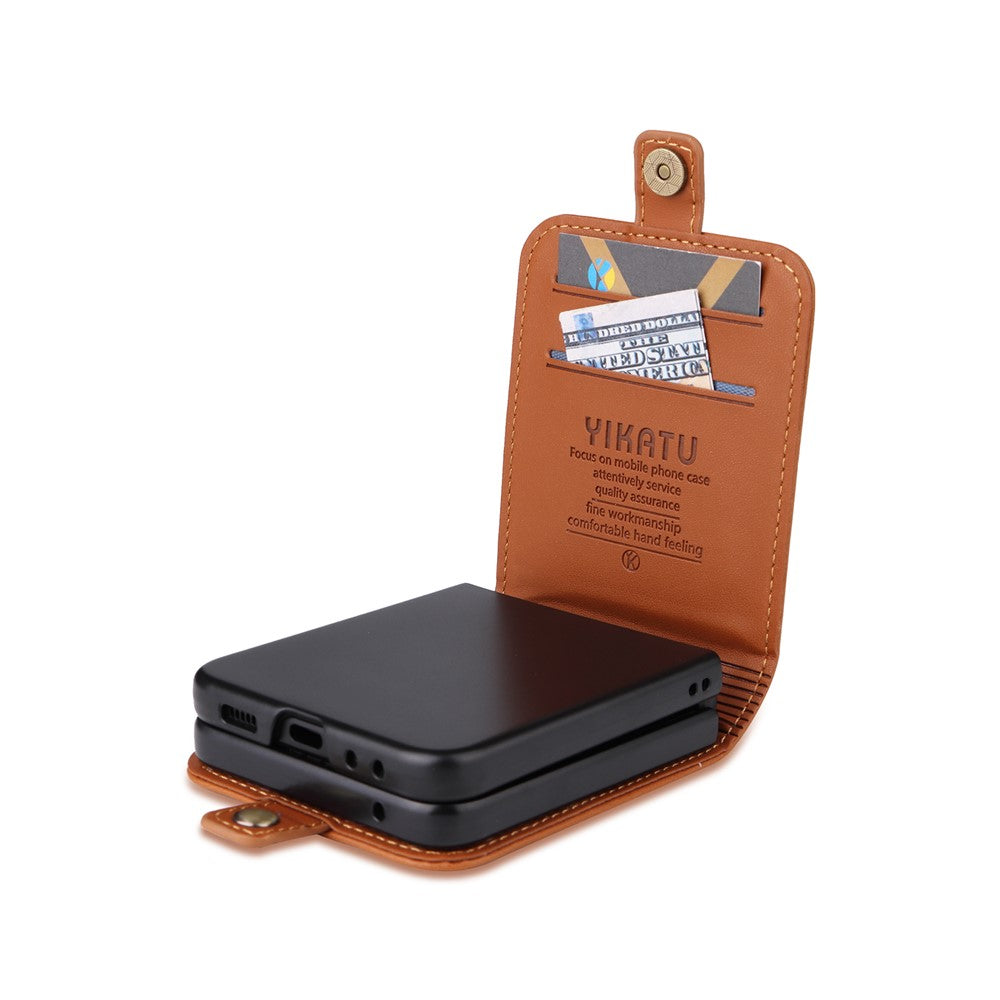 YIKATU YK-001 For Samsung Galaxy Z Flip7 FE 5G / Z Flip6 5G Case Leather Phone Cover with Card Slots - Brown