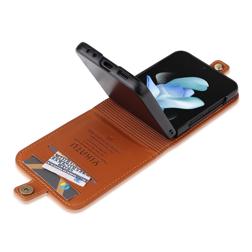 YIKATU YK-001 For Samsung Galaxy Z Flip7 FE 5G / Z Flip6 5G Case Leather Phone Cover with Card Slots - Brown