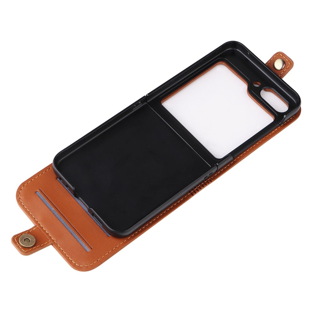 YIKATU YK-001 For Samsung Galaxy Z Flip7 FE 5G / Z Flip6 5G Case Leather Phone Cover with Card Slots - Brown