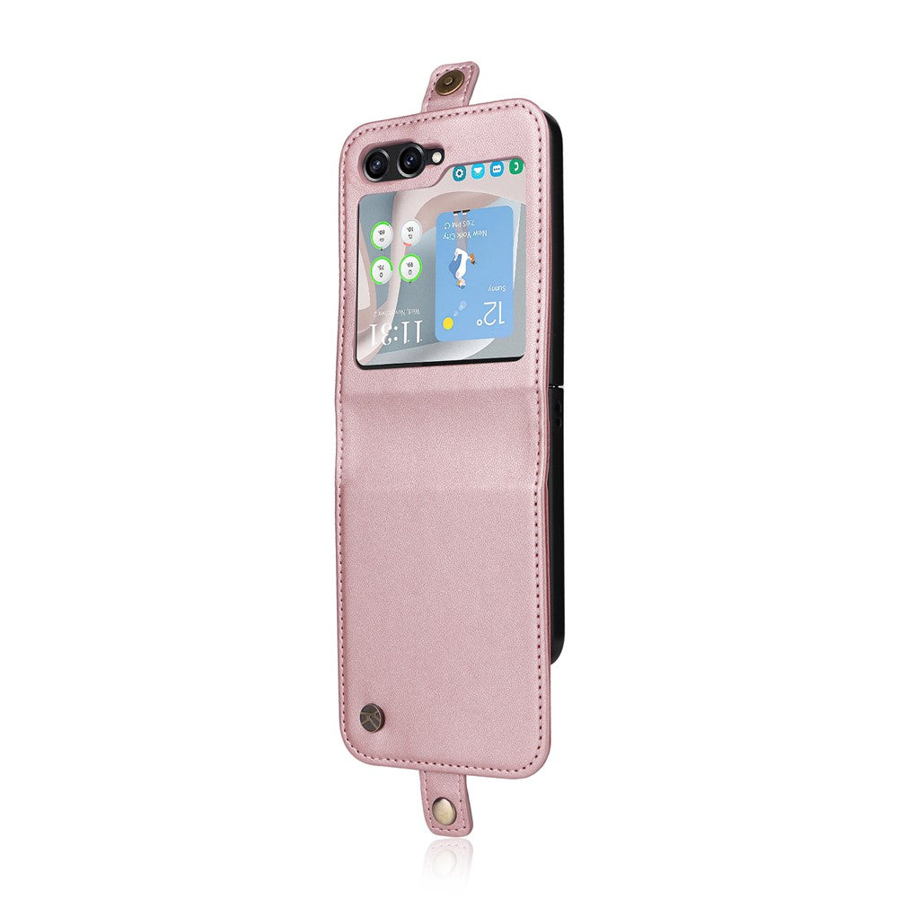 YIKATU YK-001 For Samsung Galaxy Z Flip7 FE 5G / Z Flip6 5G Case Leather Phone Cover with Card Slots - Rose Gold