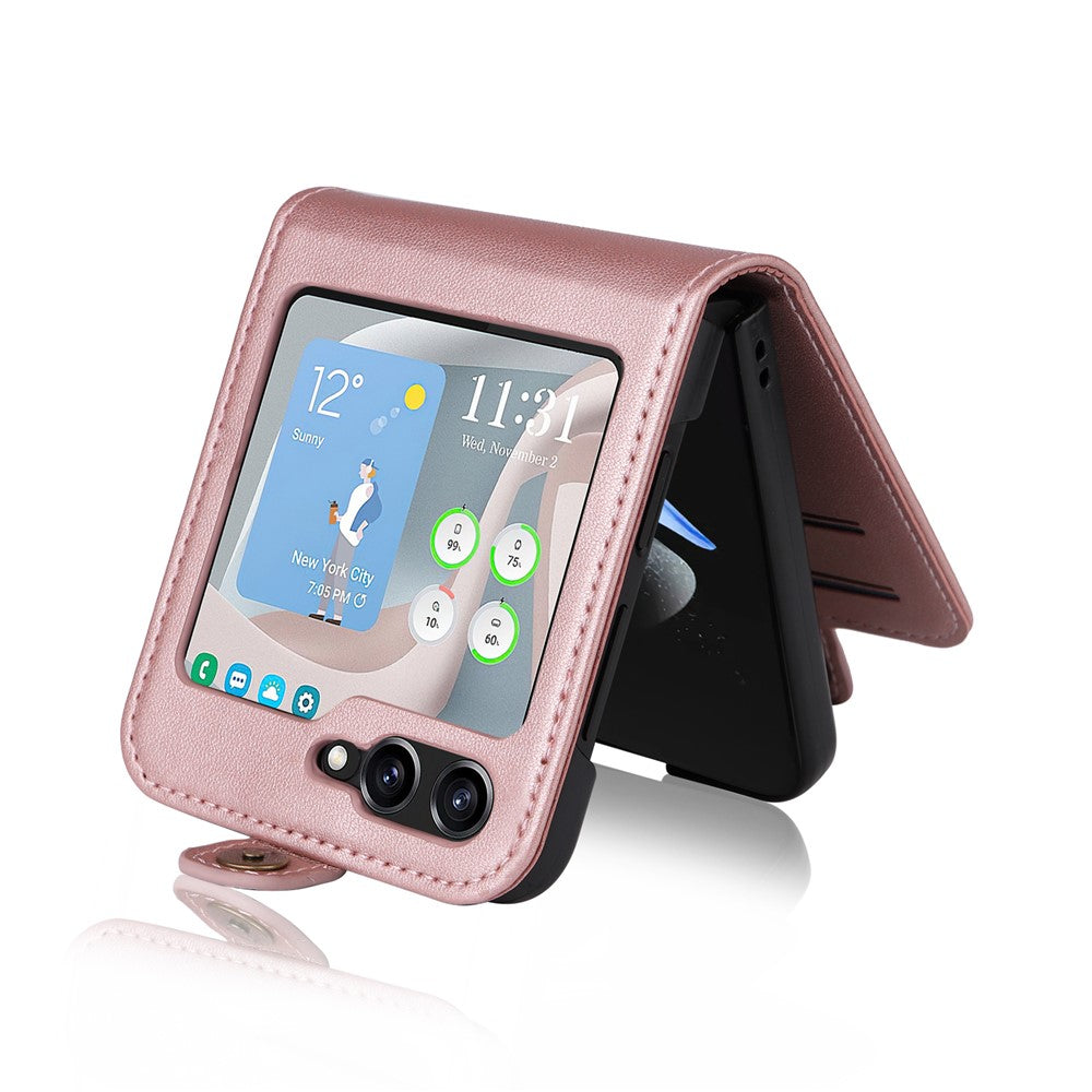 YIKATU YK-001 For Samsung Galaxy Z Flip7 FE 5G / Z Flip6 5G Case Leather Phone Cover with Card Slots - Rose Gold