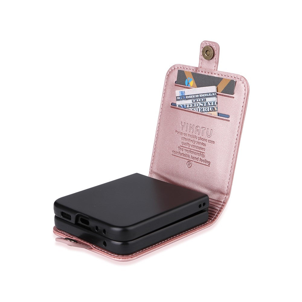 YIKATU YK-001 For Samsung Galaxy Z Flip7 FE 5G / Z Flip6 5G Case Leather Phone Cover with Card Slots - Rose Gold