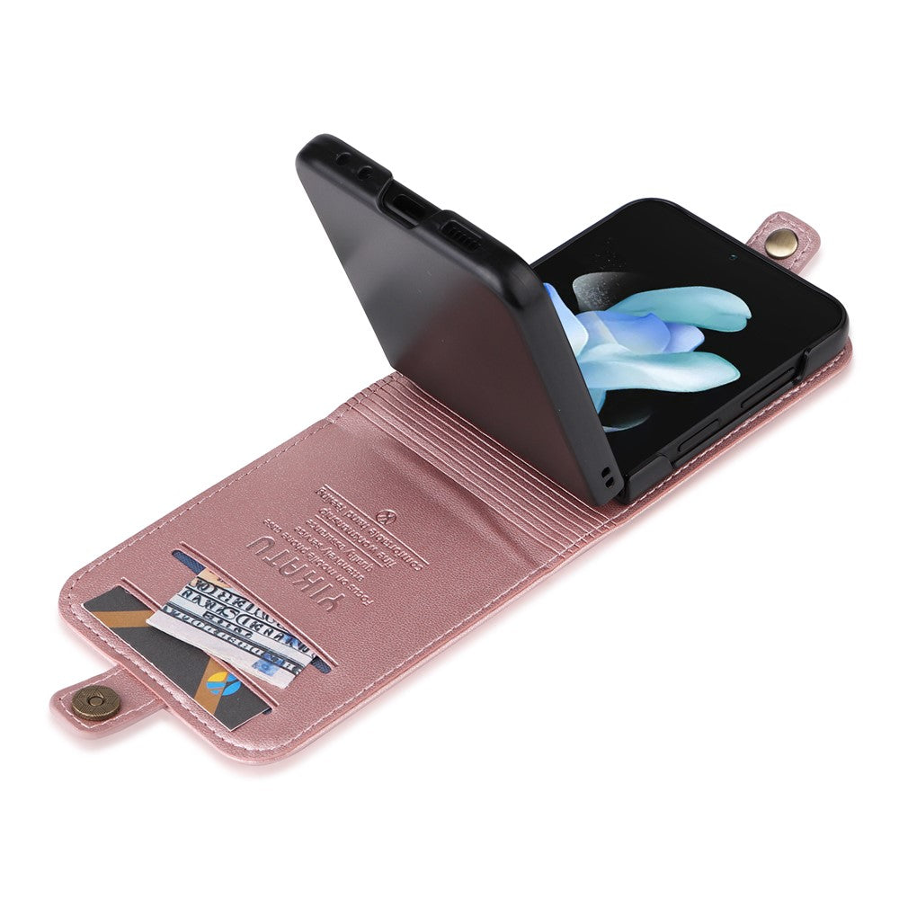 YIKATU YK-001 For Samsung Galaxy Z Flip7 FE 5G / Z Flip6 5G Case Leather Phone Cover with Card Slots - Rose Gold