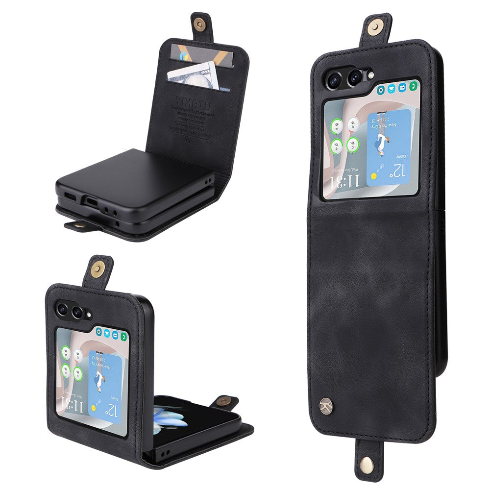YIKATU YK-002 For Samsung Galaxy Z Flip7 FE 5G / Z Flip6 5G Case Card Holders PU Leather Skin-Touch Phone Cover - Black