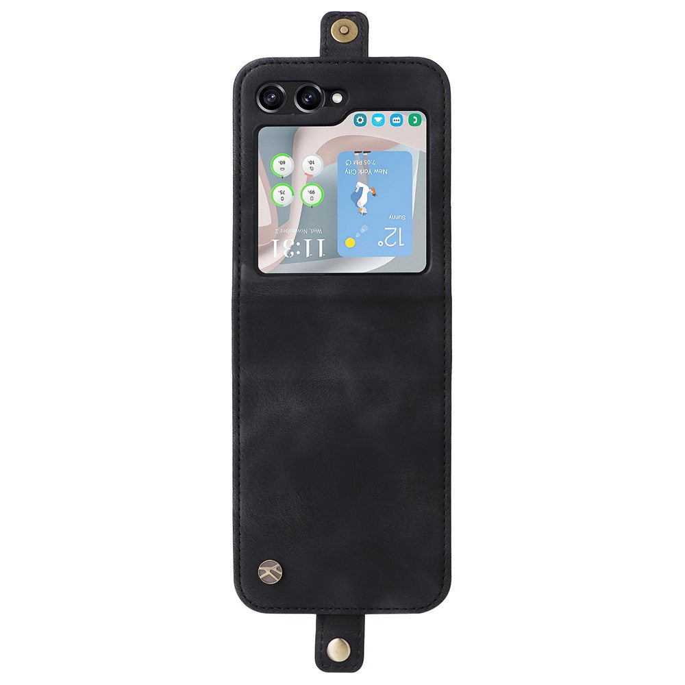 YIKATU YK-002 For Samsung Galaxy Z Flip7 FE 5G / Z Flip6 5G Case Card Holders PU Leather Skin-Touch Phone Cover - Black