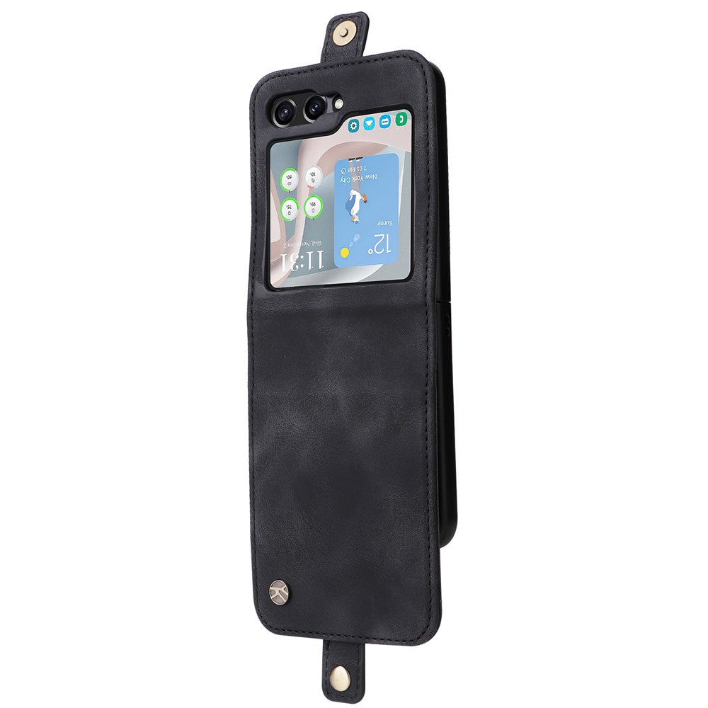 YIKATU YK-002 For Samsung Galaxy Z Flip7 FE 5G / Z Flip6 5G Case Card Holders PU Leather Skin-Touch Phone Cover - Black