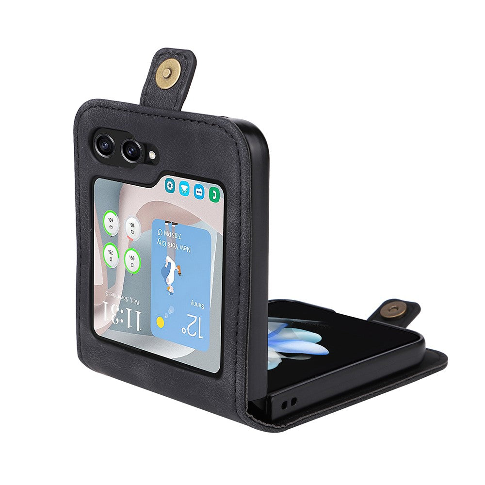 YIKATU YK-002 For Samsung Galaxy Z Flip7 FE 5G / Z Flip6 5G Case Card Holders PU Leather Skin-Touch Phone Cover - Black
