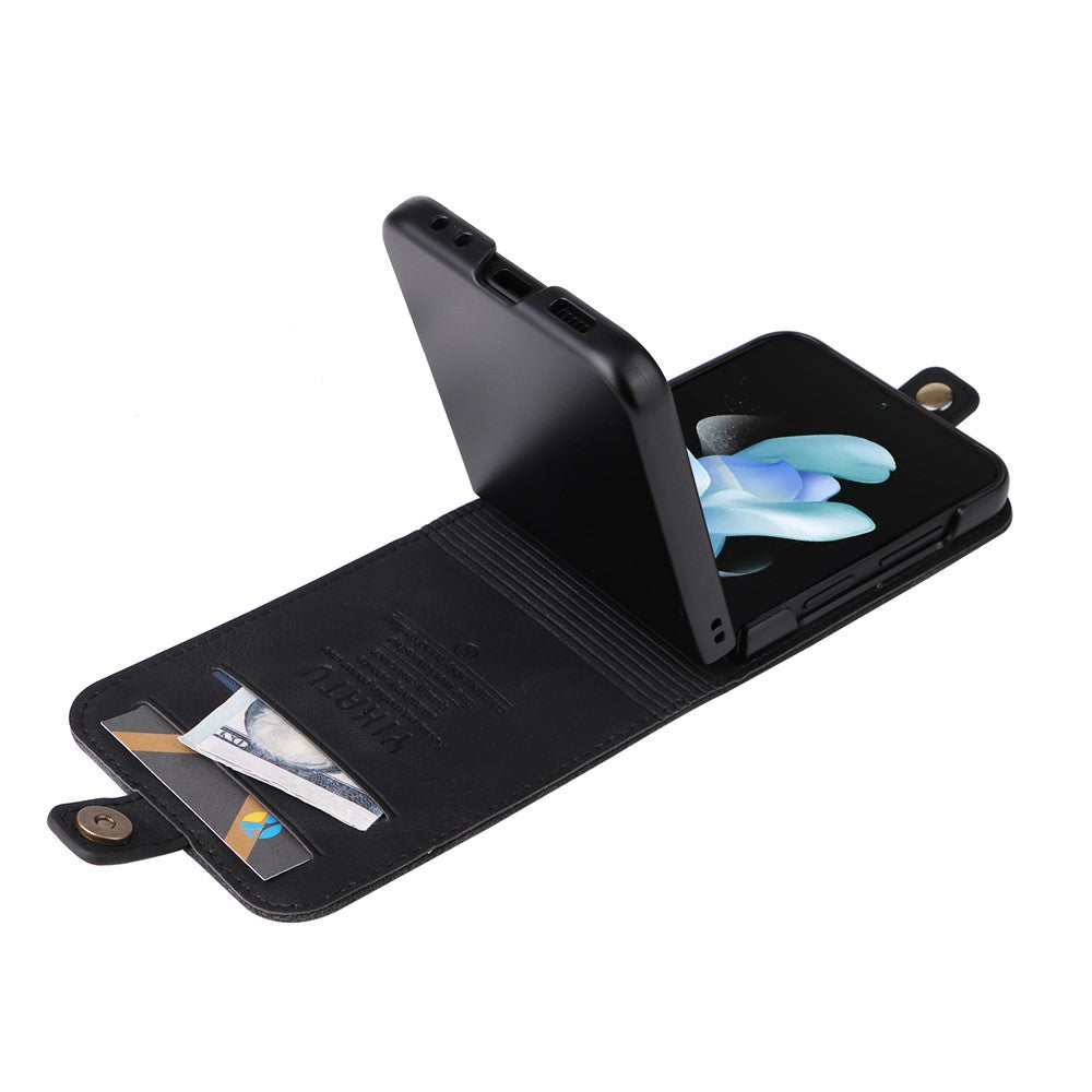 YIKATU YK-002 For Samsung Galaxy Z Flip7 FE 5G / Z Flip6 5G Case Card Holders PU Leather Skin-Touch Phone Cover - Black