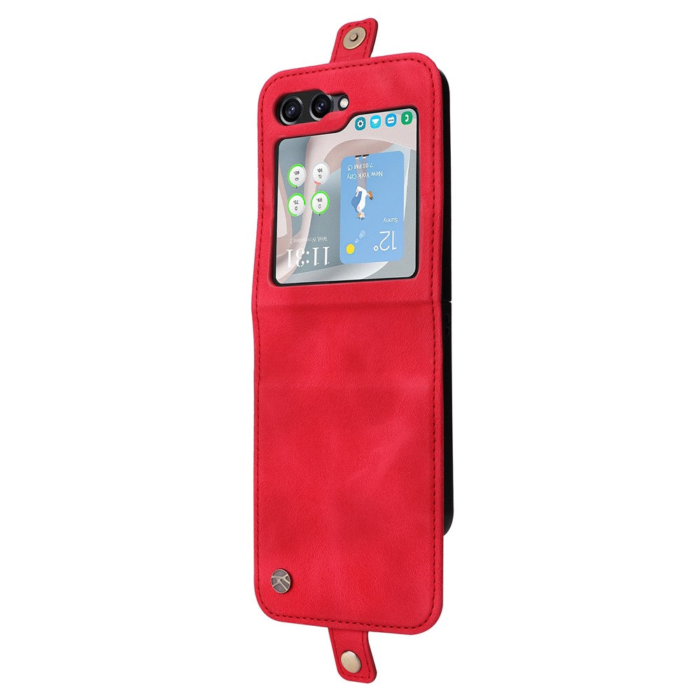 YIKATU YK-002 For Samsung Galaxy Z Flip7 FE 5G / Z Flip6 5G Case Card Holders PU Leather Skin-touch Phone Cover - Red