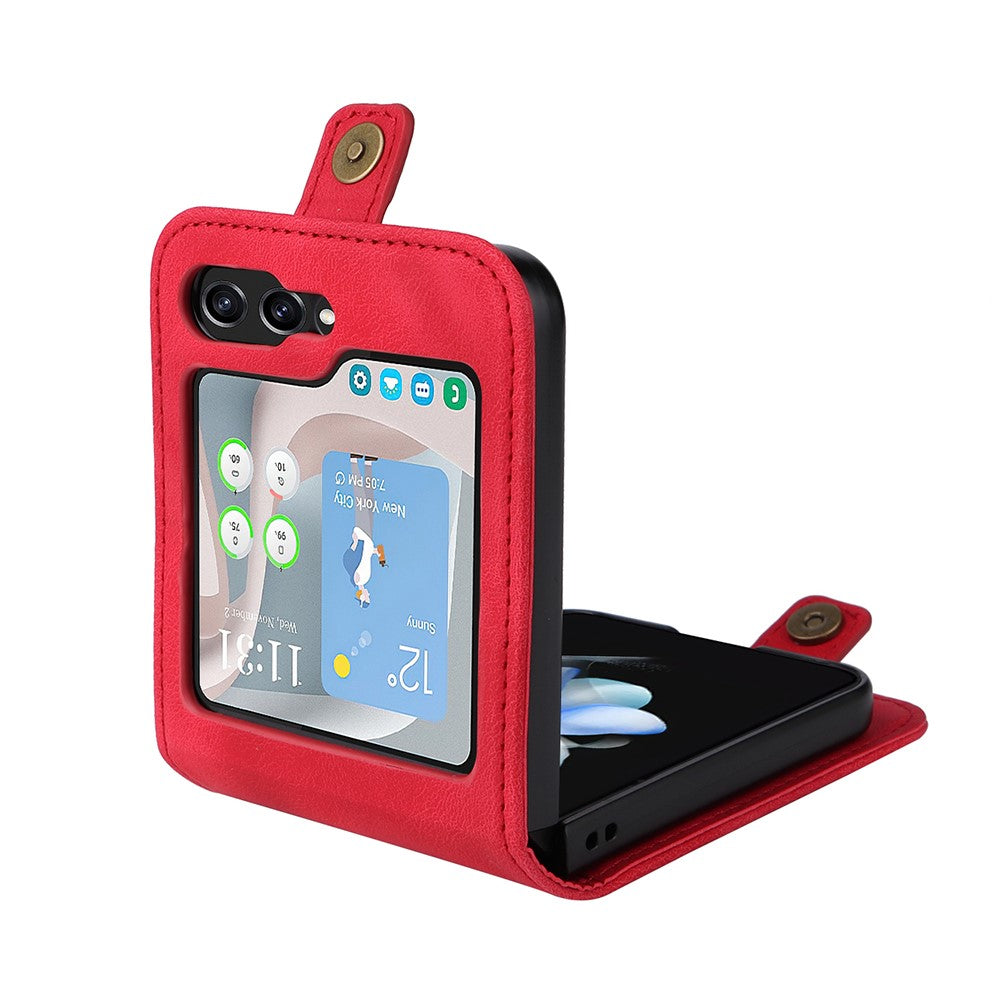 YIKATU YK-002 For Samsung Galaxy Z Flip7 FE 5G / Z Flip6 5G Case Card Holders PU Leather Skin-touch Phone Cover - Red