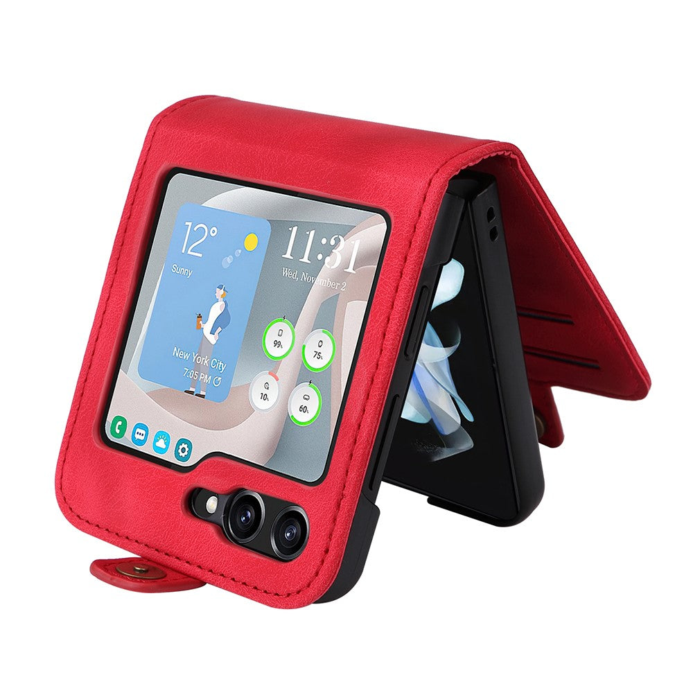 YIKATU YK-002 For Samsung Galaxy Z Flip7 FE 5G / Z Flip6 5G Case Card Holders PU Leather Skin-touch Phone Cover - Red