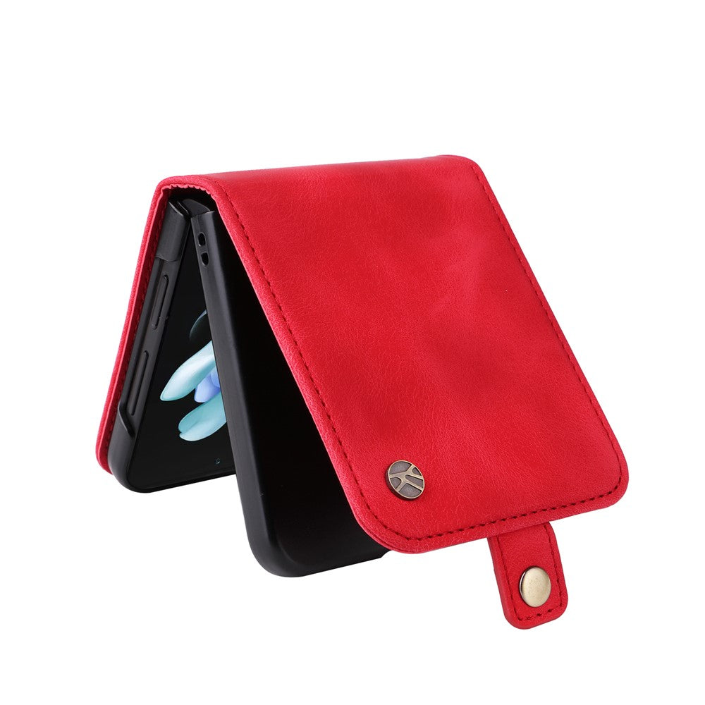 YIKATU YK-002 For Samsung Galaxy Z Flip7 FE 5G / Z Flip6 5G Case Card Holders PU Leather Skin-touch Phone Cover - Red