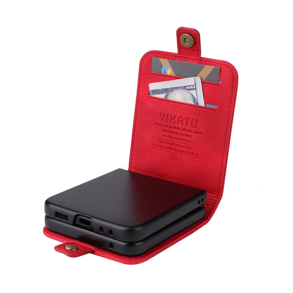YIKATU YK-002 For Samsung Galaxy Z Flip7 FE 5G / Z Flip6 5G Case Card Holders PU Leather Skin-touch Phone Cover - Red