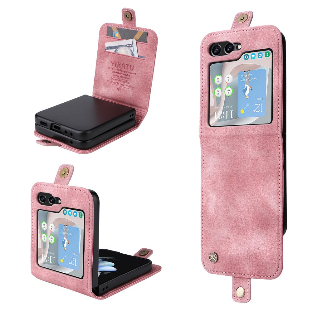 YIKATU YK-002 For Samsung Galaxy Z Flip7 FE 5G / Z Flip6 5G Case Card Holders PU Leather Skin-touch Phone Cover - Pink