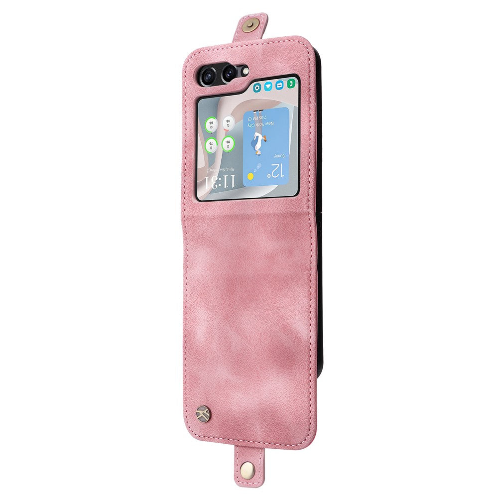 YIKATU YK-002 For Samsung Galaxy Z Flip7 FE 5G / Z Flip6 5G Case Card Holders PU Leather Skin-touch Phone Cover - Pink